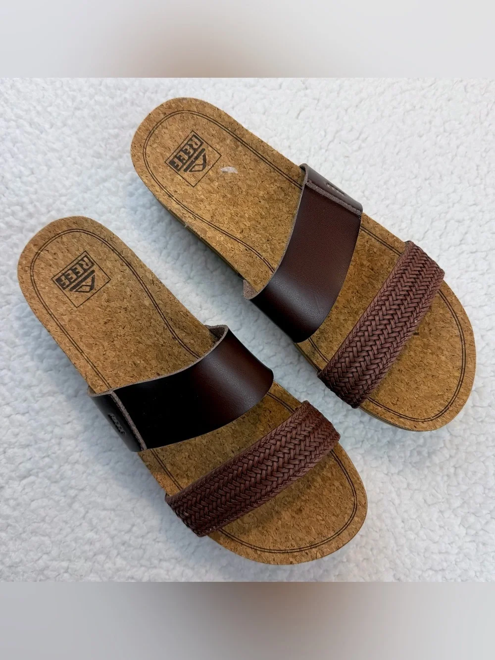 REEF • Brown Cushion Vista Hi Dual-Strap Braided Platform Slide Sandals, 10